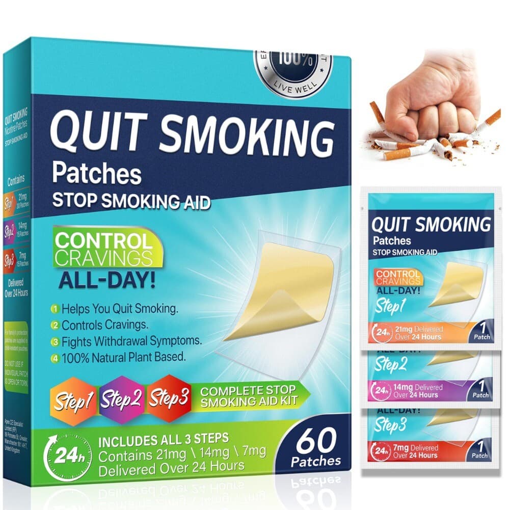 Quit Smoking Patches Step 1 2 3 - 21mg, 14mg, 7mg Nicotine, 60 Count Stop Aid