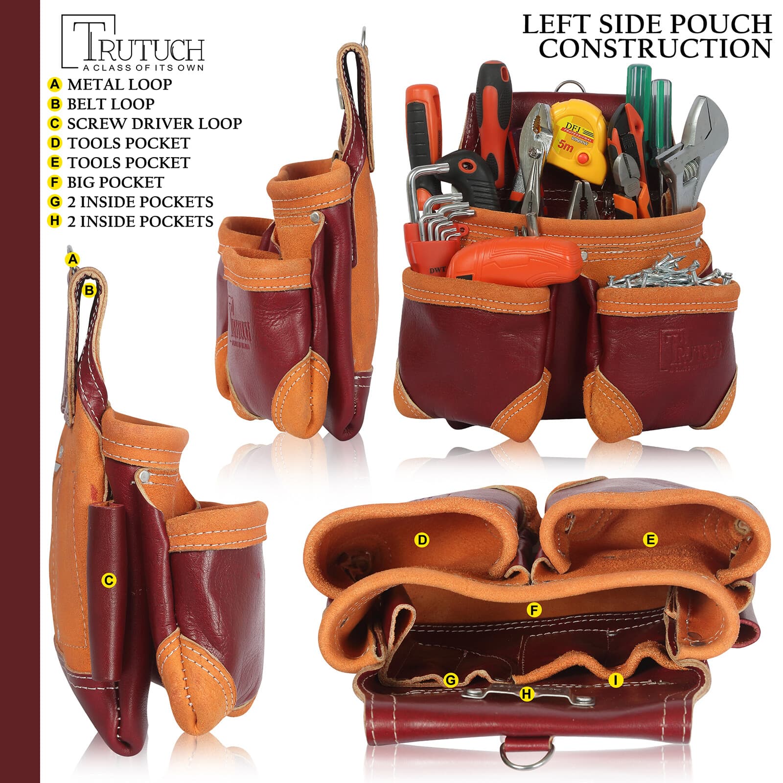 Trutuch Leather Carpenter Tool Belt | 18 Pockets | Framers Tool Belt | Handyman 5