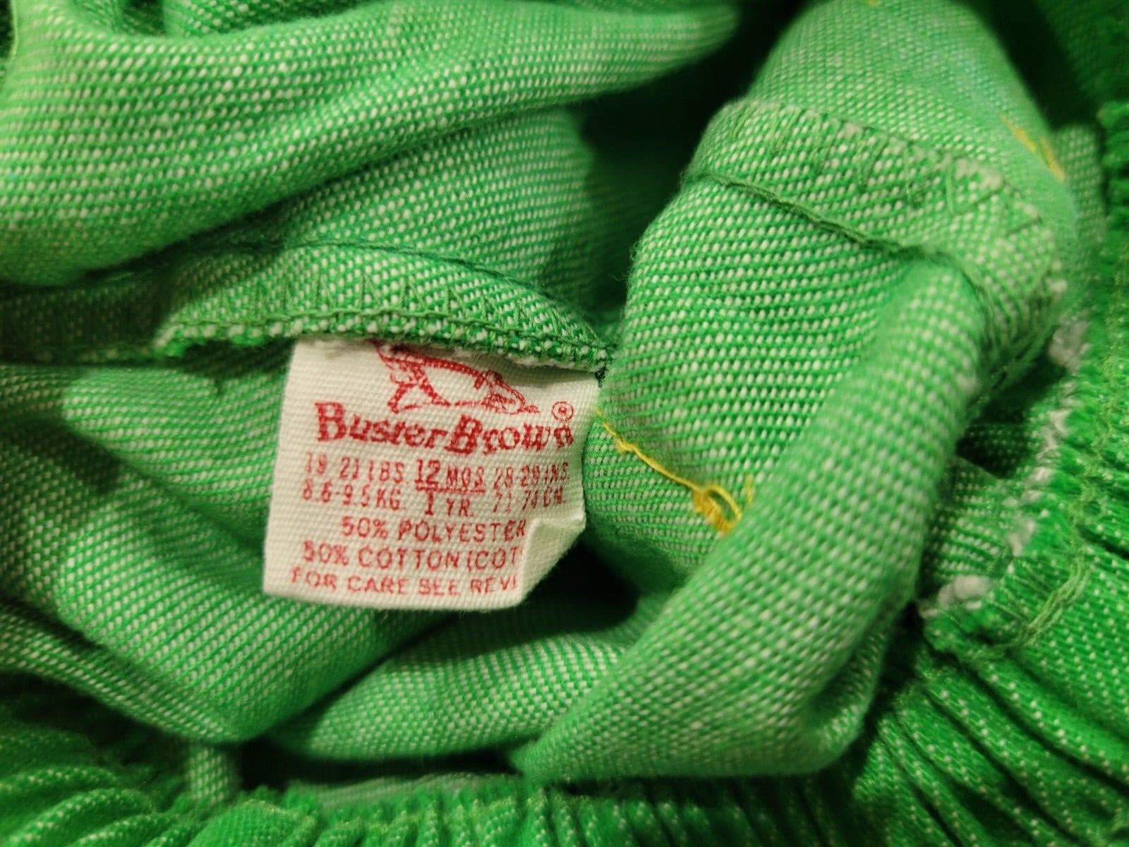 Vintage 80s Buster Brown Kmart Green Shirt Pants Size 12-18mo Toddler Girl Set 4