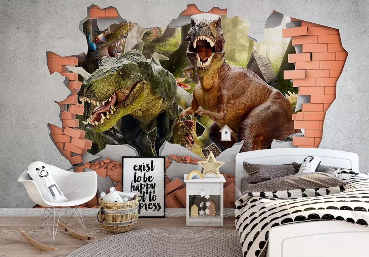 3D Brick Dinosaur G3061 Wallpaper Wall Murals Removable Self-adhesive Honey