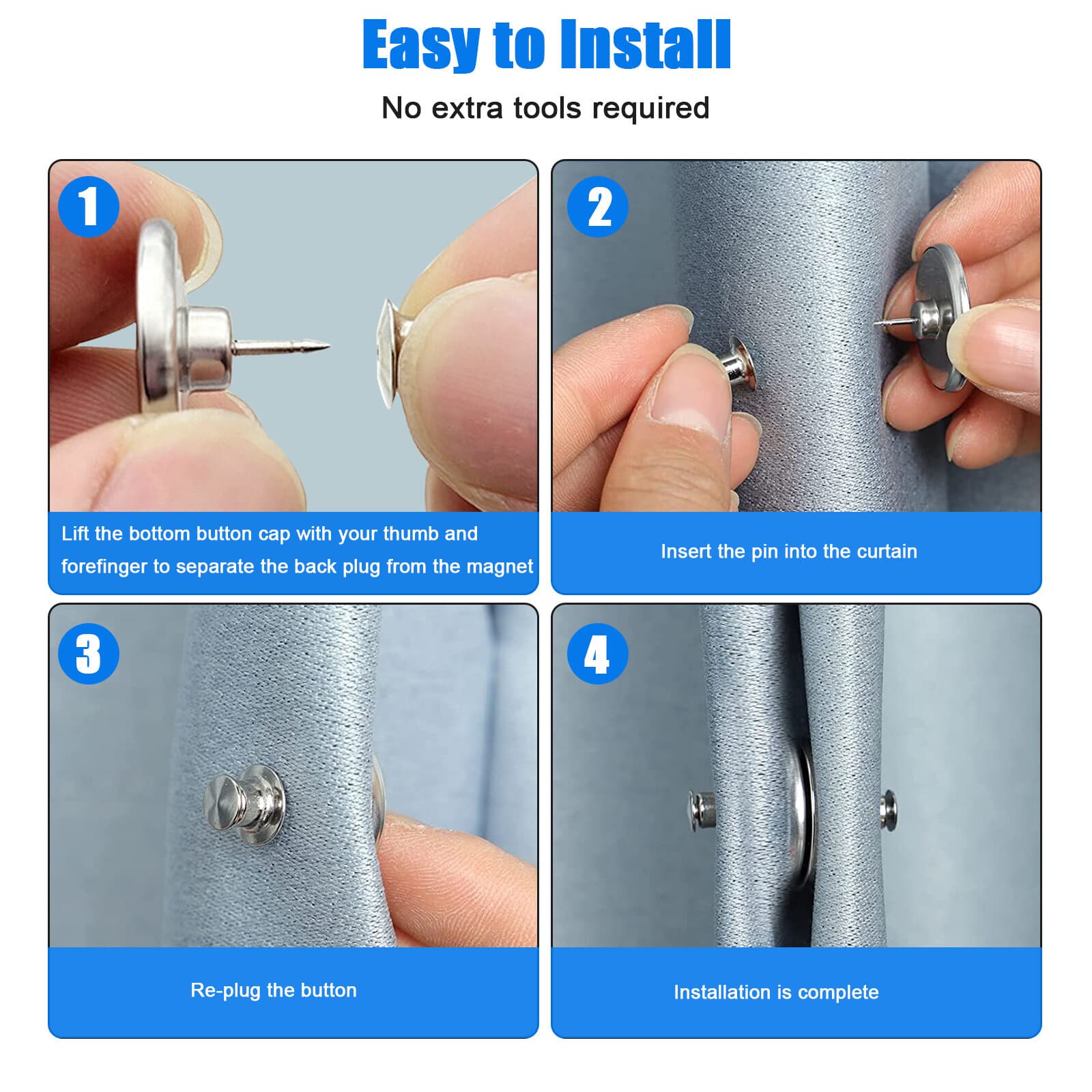 10 Pairs Magnetic Curtain Clips Nail Free Button Buckle Room Window Screen Decor 5