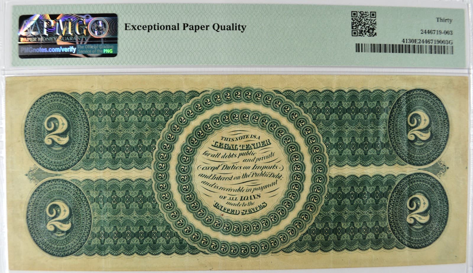 1862 $2 LEGAL TENDER FR#41 SERIES 101-171 PMG VF 30 EPQ 2