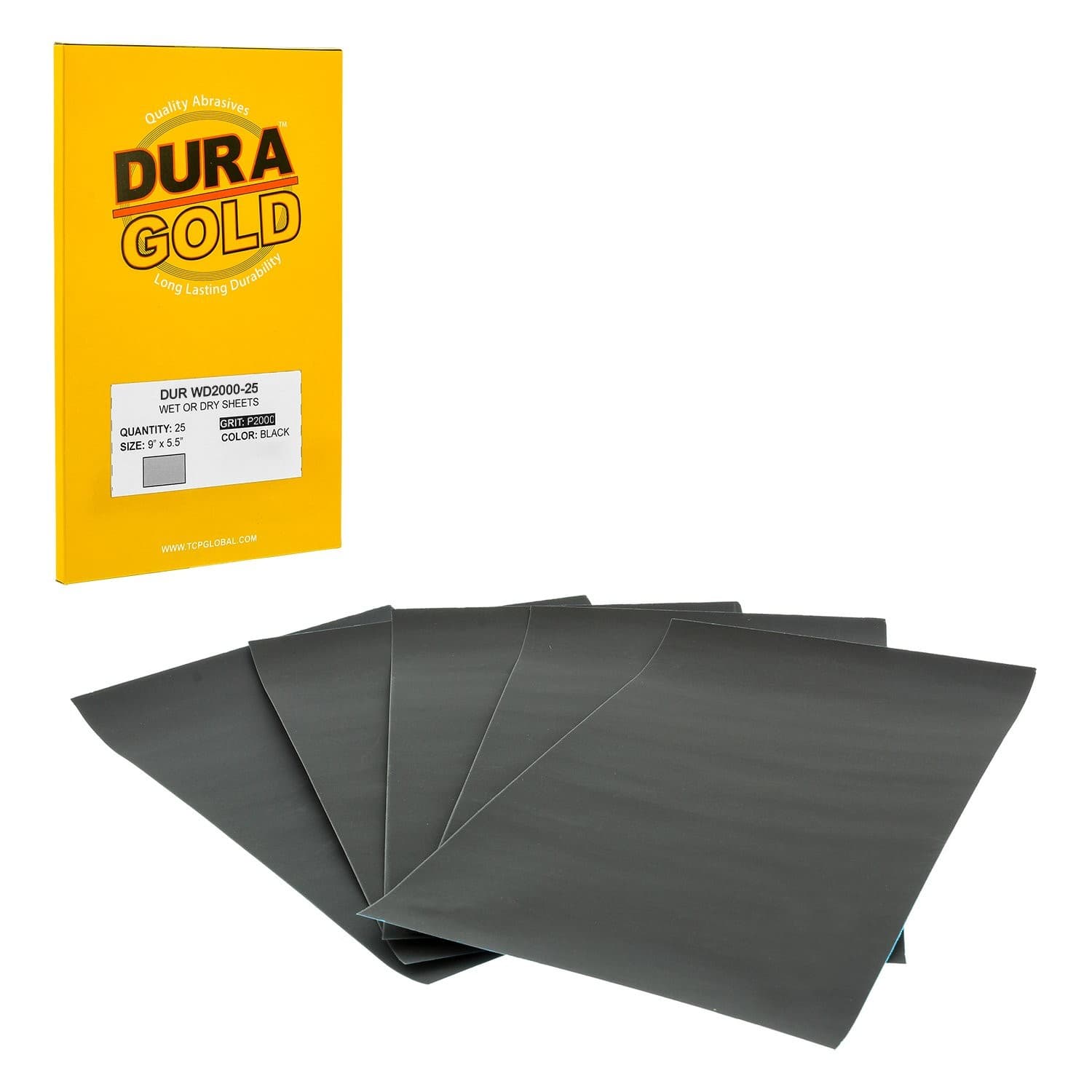 Dura-Gold Premium 2000 Grit Wet or Dry Sandpaper Sheets, 2000-Grit, black 