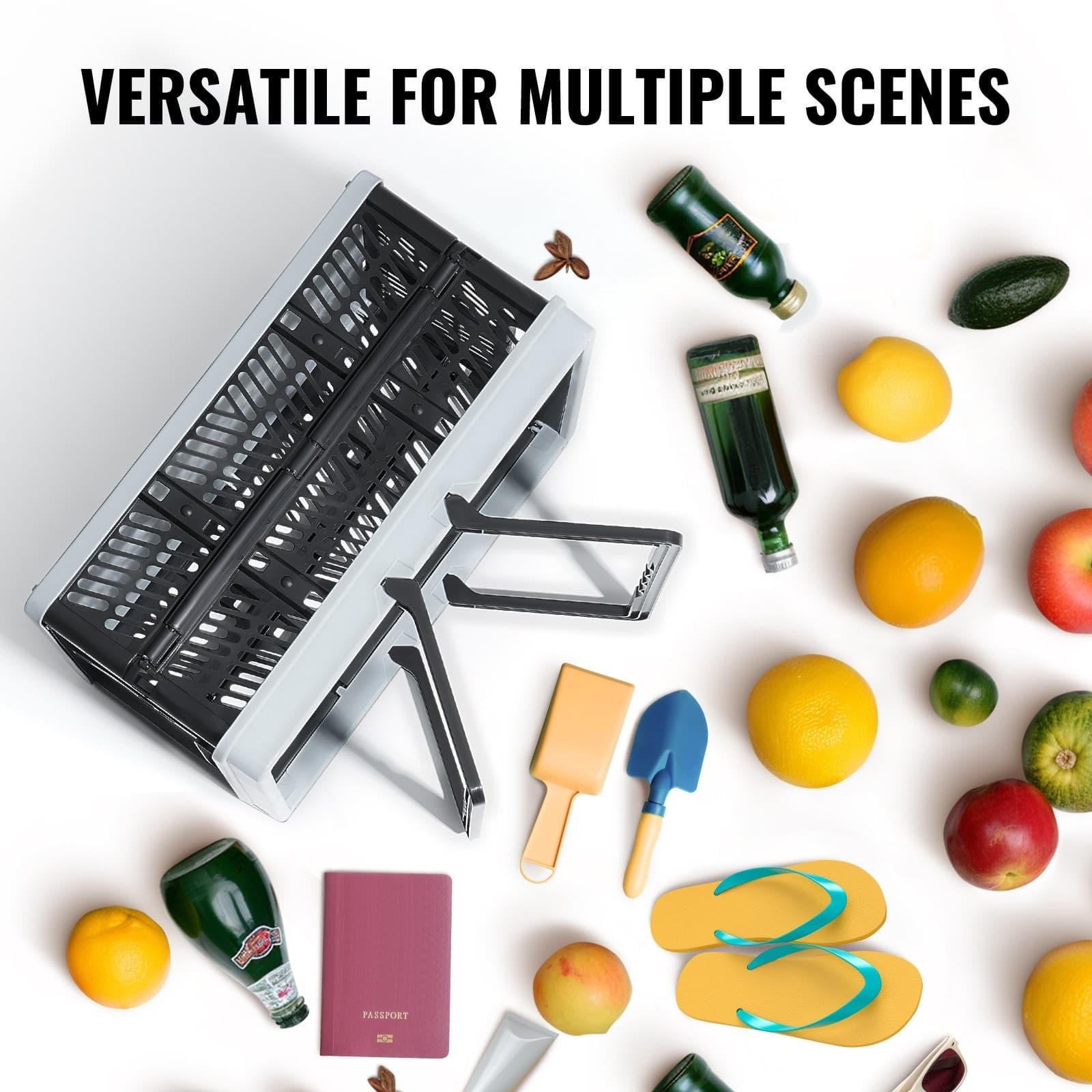 VEVOR Collapsible Shopping Basket,3 Pack,16L Plastic Foldable Storage Crate with 5