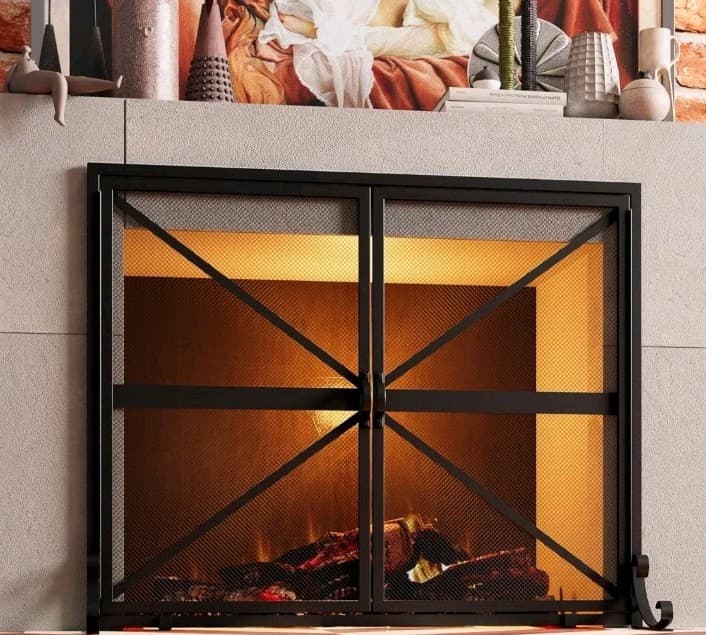 FIRE BEAUTY FIREPLACE SCREEN WROUGHT IRON MESH 2 DOORS 35” x 28”