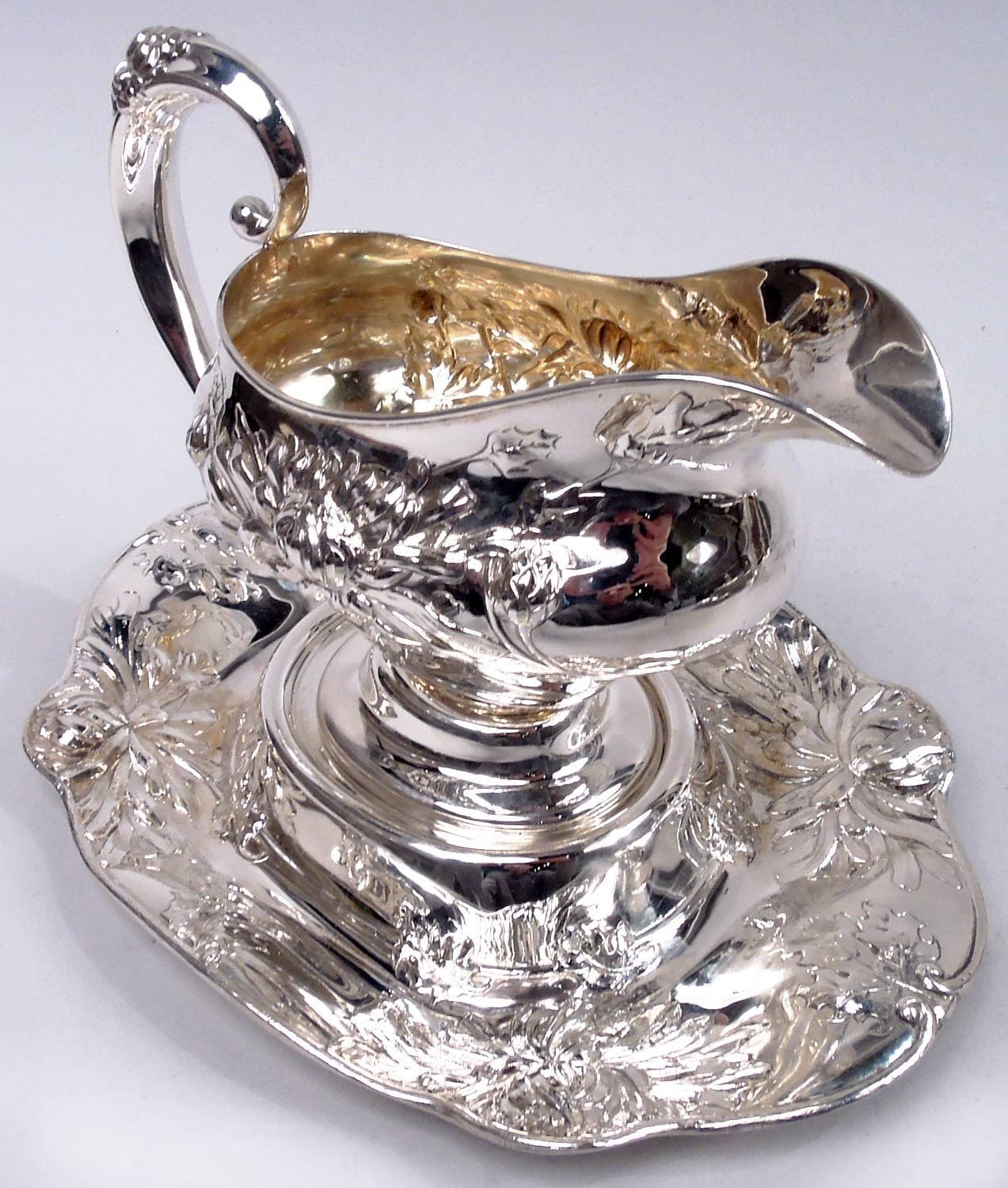 Alvin Gravy Boat Stand 2996 Chrysanthemum Sauce American Sterling Silver 3
