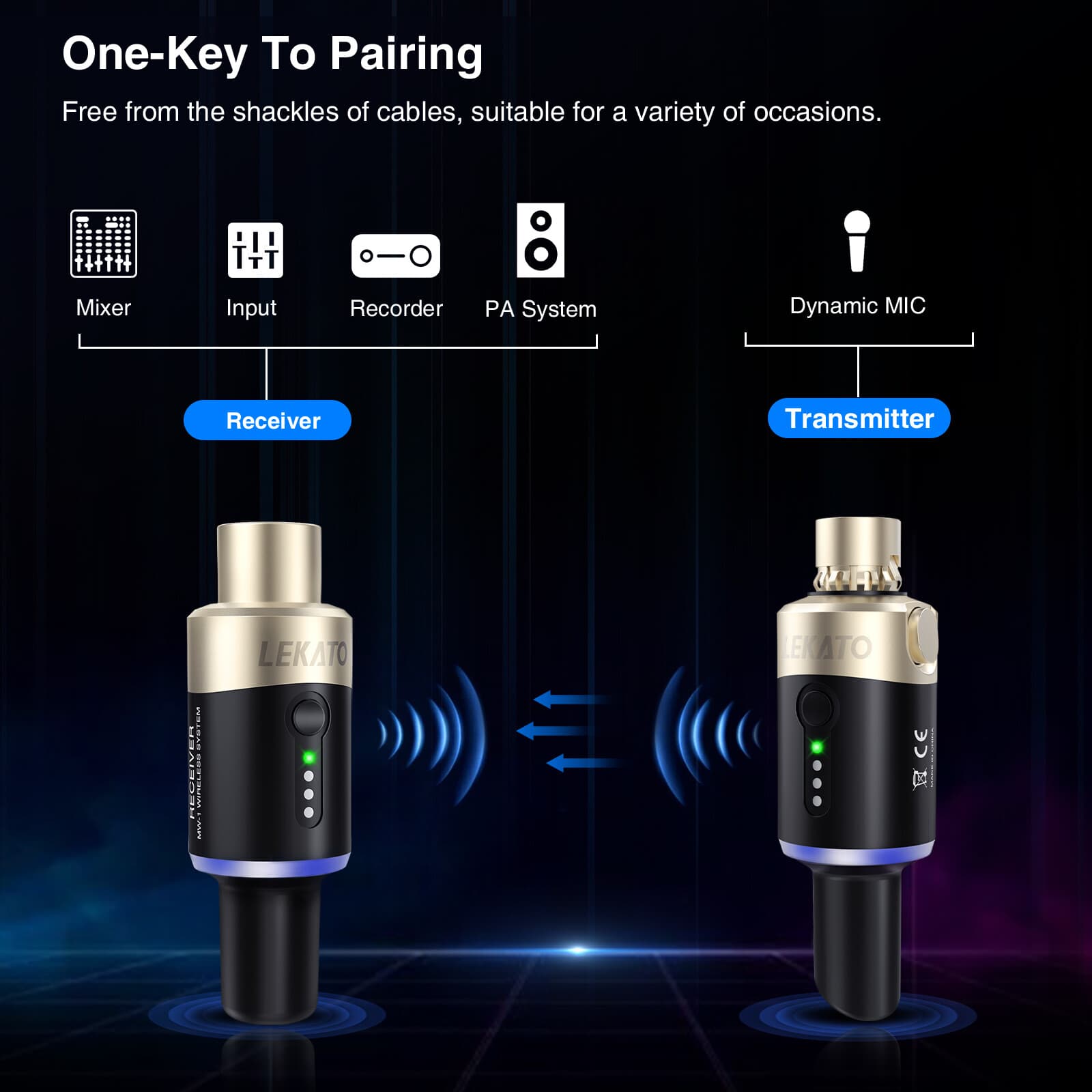 LEKATO 5.8G Wireless Microphone Transmitter Receiver System Plug On XLR 100ft 4