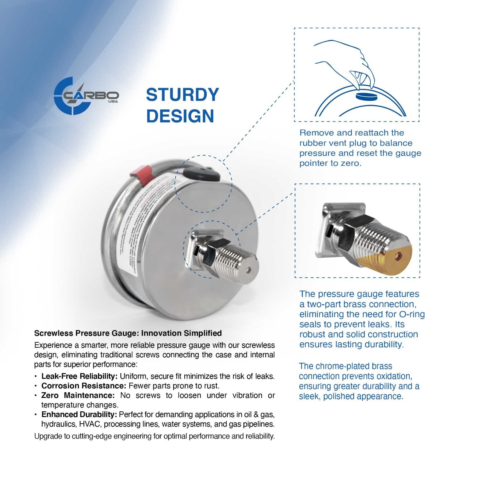 2.5" LIQUID FILLED PRESSURE GAUGE 0 - 60 PSI, STAINLESS STEEL CASE BACK  MOUNT 3