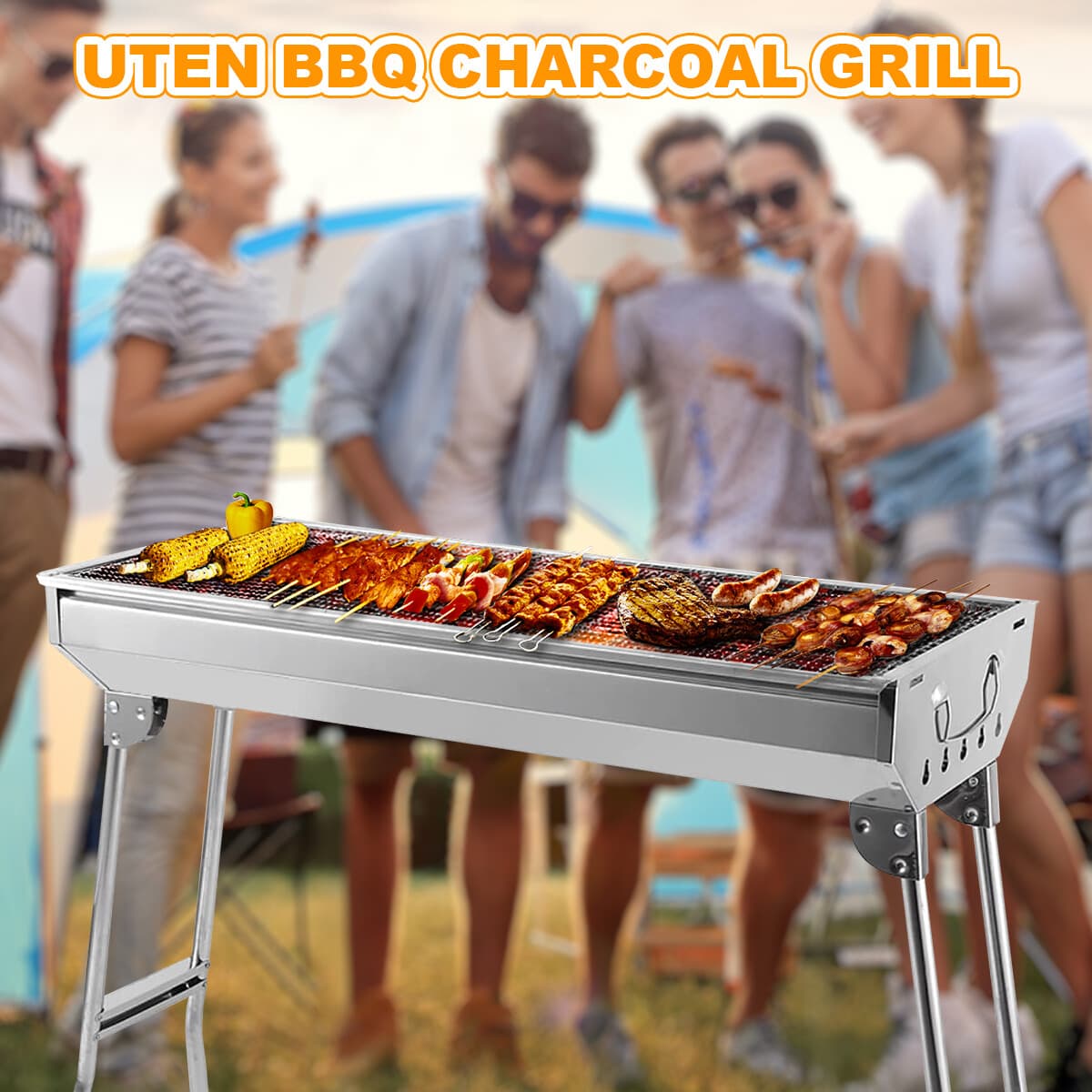 Folding Barbecue Grill Stainless Steel BBQ Charcoal Grill Smoker Hiking Picnics 2