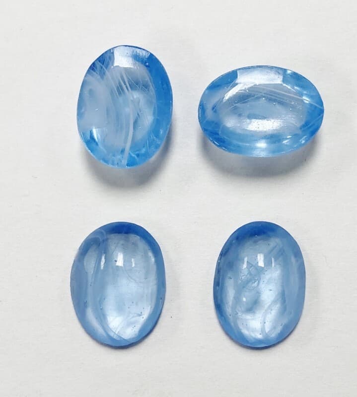 18 VINTAGE GLASS LIGHT SAPPHIRE MARBLE 20x15mm. OVAL CABOCHONS - FULL PACK 6958P 3