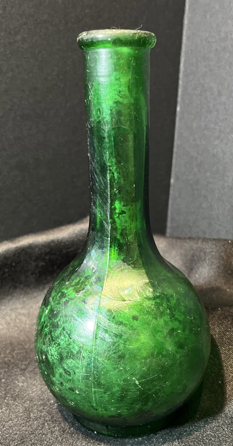 Vintage 1920's-30's Embossed Royal Mint Sauce Emerald Green Bottle Bud Vase
