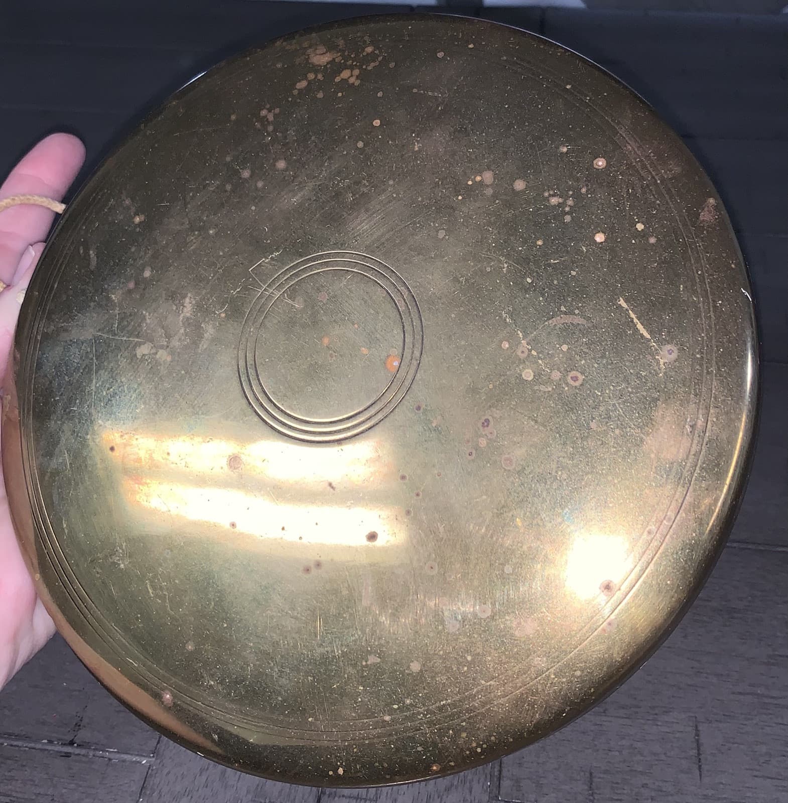 L0 VTG 7” TRADITIONAL BRASS METAL ROUND PLATE SHIP GONG BELL TIBETAN NAGAHA 6