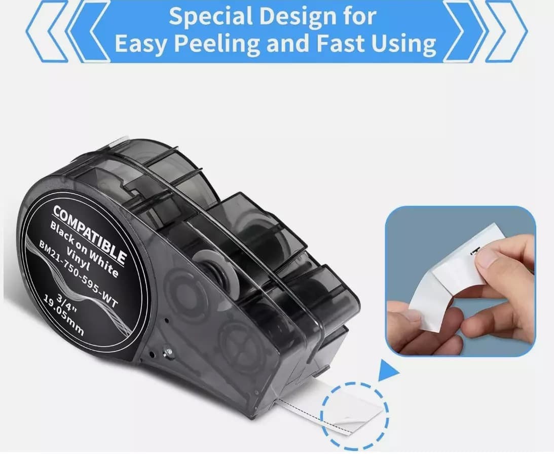 5PK For BMP21 Label Cartridge M21-750-595-WT Black/White Vinyl 3/4" x21' 6