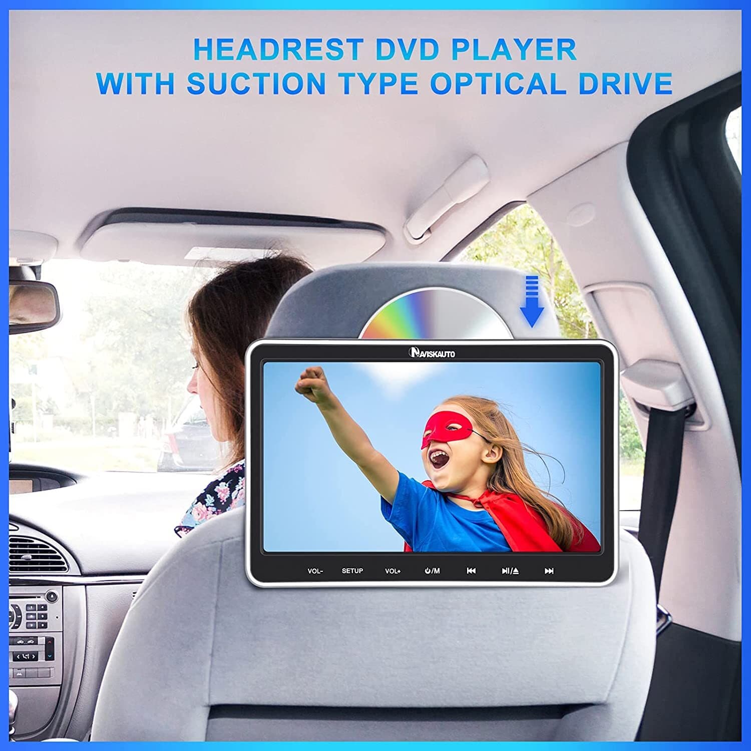 2X10.1” Dual Screen Car Headrest Monitor TV DVD Player for Kids USB SD Headsets 6