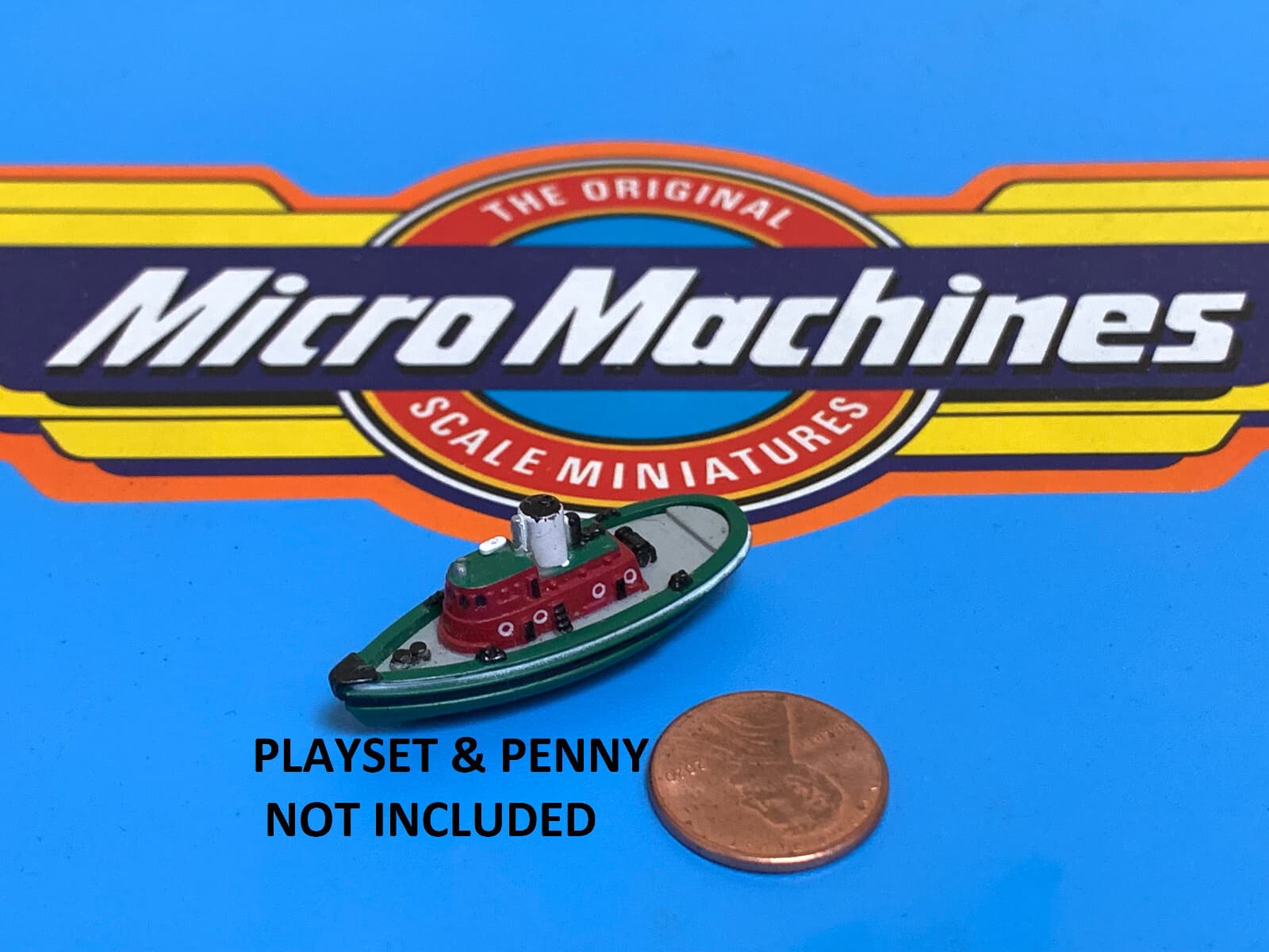 1987 VINTAGE 1.5" MINIATURE MICRO MACHINES TUG BOAT MARINE TOW GREEN RED GALOOB 2