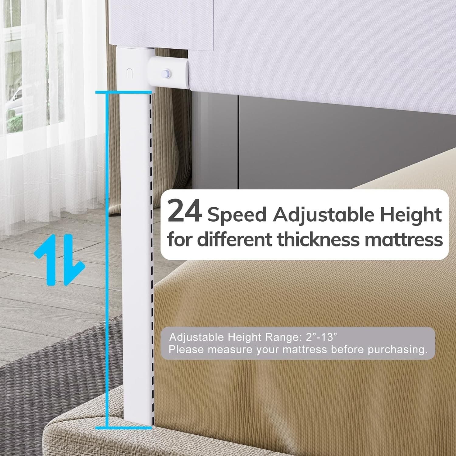Toddler Bed Rails w/ Double Child Lock Height Adjustable, Full 3 Pack, 54x75x75” 6