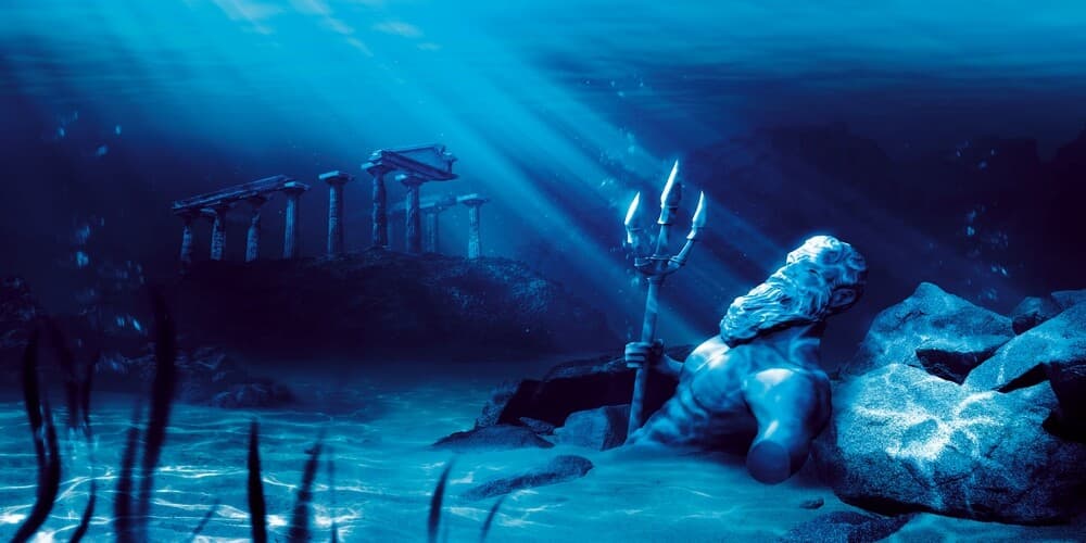 3D Ancient Aquarium Architecture Background Underwater City Atlantis Backdrop