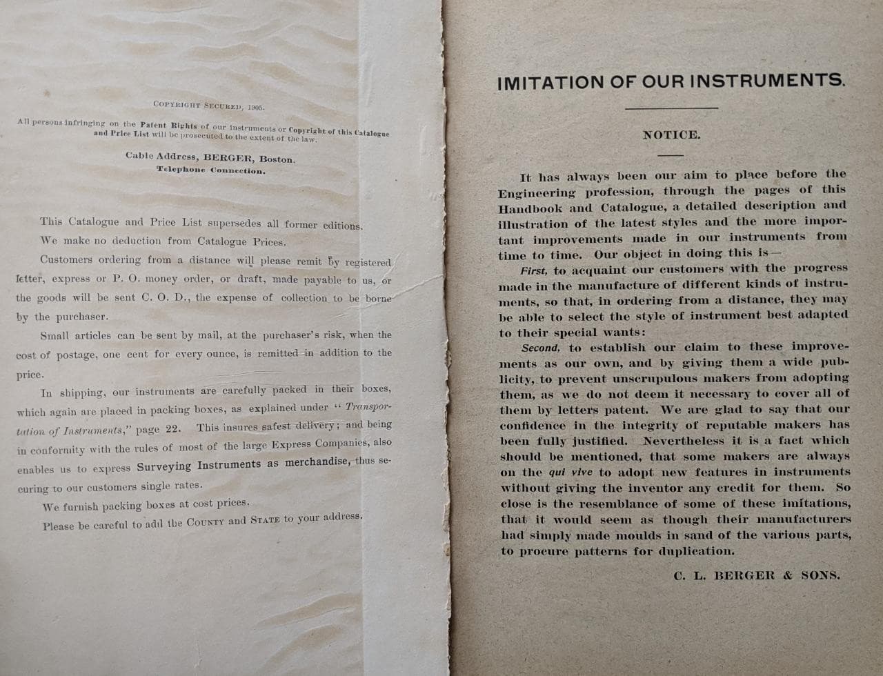 1905 HANDBOOK, ILLUSTRATED CATALOG BERGER ENGINEER s AND SURVEYOR s INSTRUMENT s 2