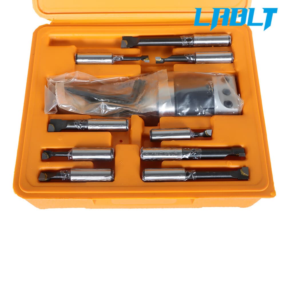 LABLT 9 Pcs 2" Boring Head R8 Shank 1/2" Carbide Boring Bar Set For Bridgeport 3