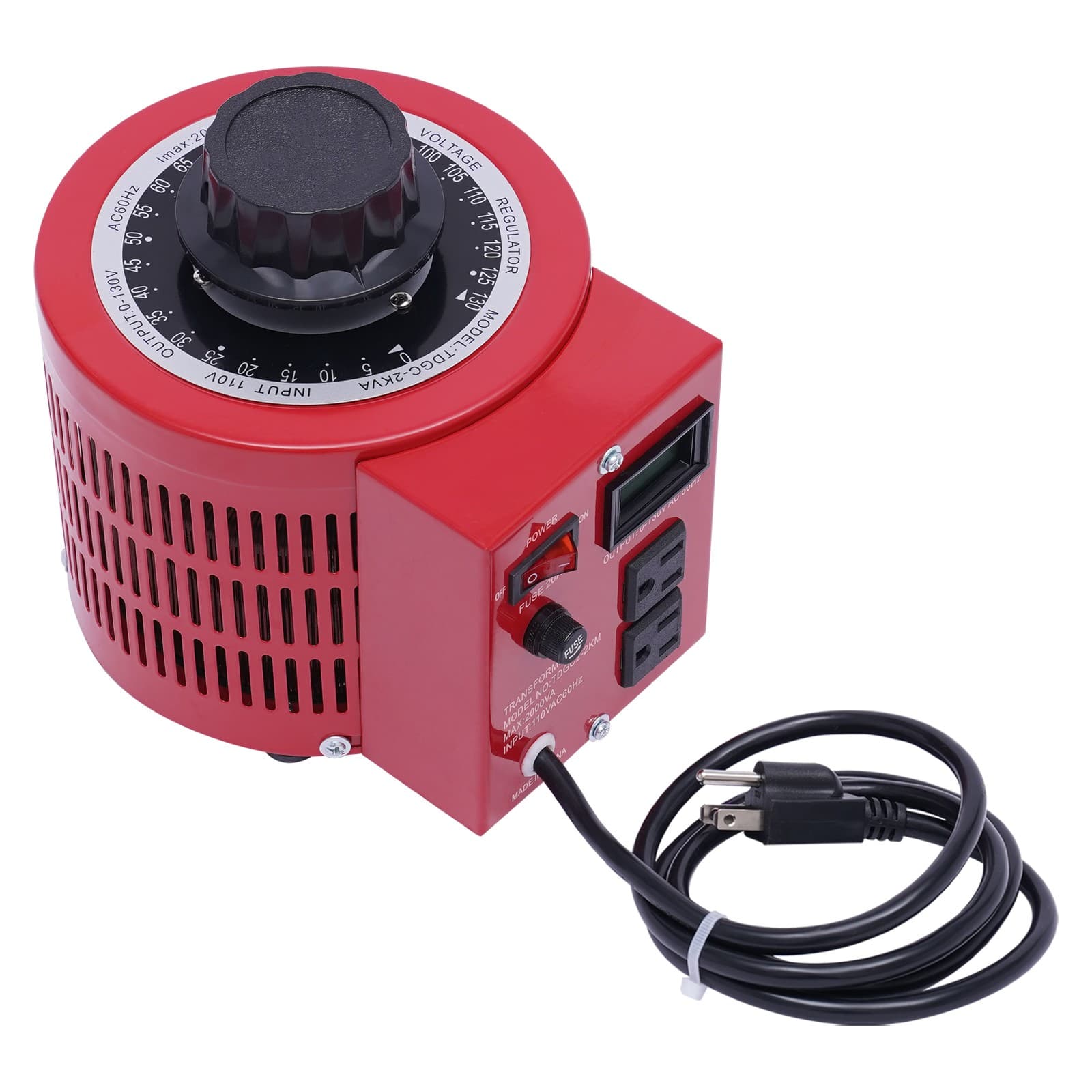 AC 0-130V Variac Transformer Variable Red Voltage Regulator Metered 2000VA 20Amp 6