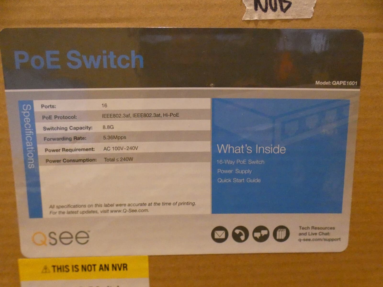 NOB Q-See QAPE 1601 Power over Ethernet POE Port Switch 16+2 GIGA POE QAPE1601 3