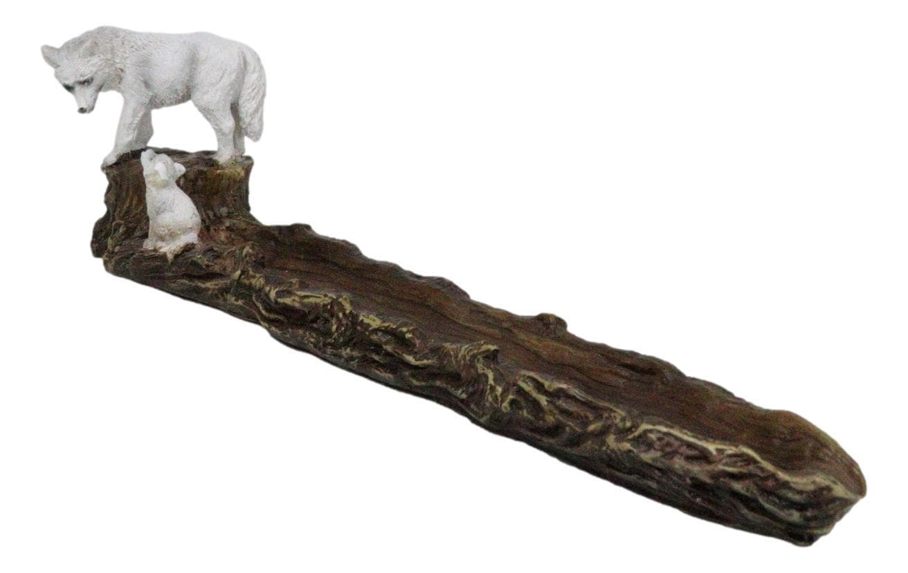 Moonlight Snow White Wolf Mother With Pup In Forest Incense Burner Figurine 4