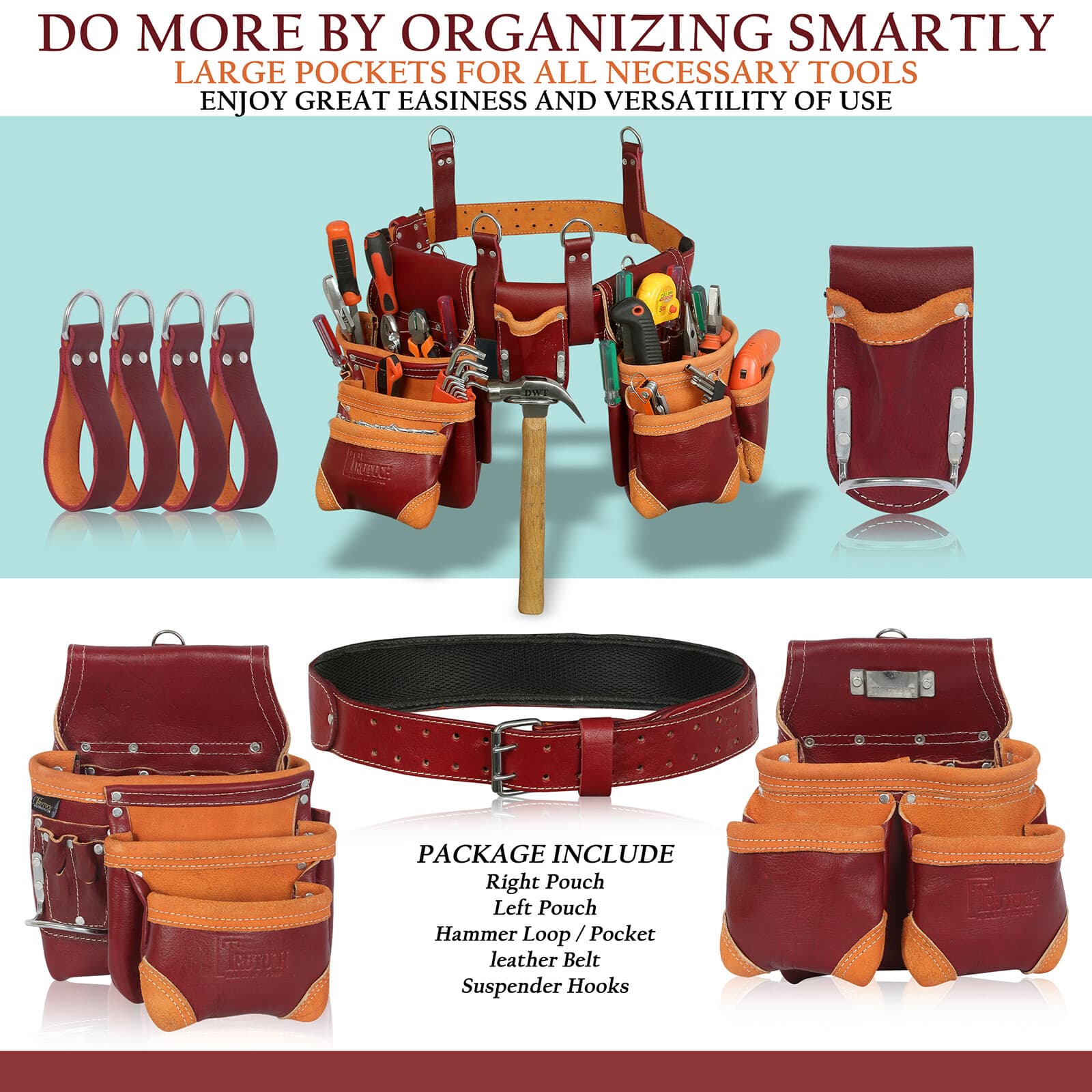 Trutuch Leather Carpenter Tool Belt | 18 Pockets | Framers Tool Belt | Handyman 6