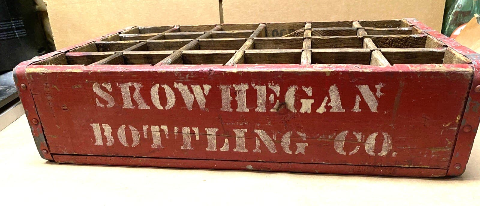 Vintage  Wood Wooden Soda Crate, Box - Skowhegan Bottling Co. -  24 Pocket 2