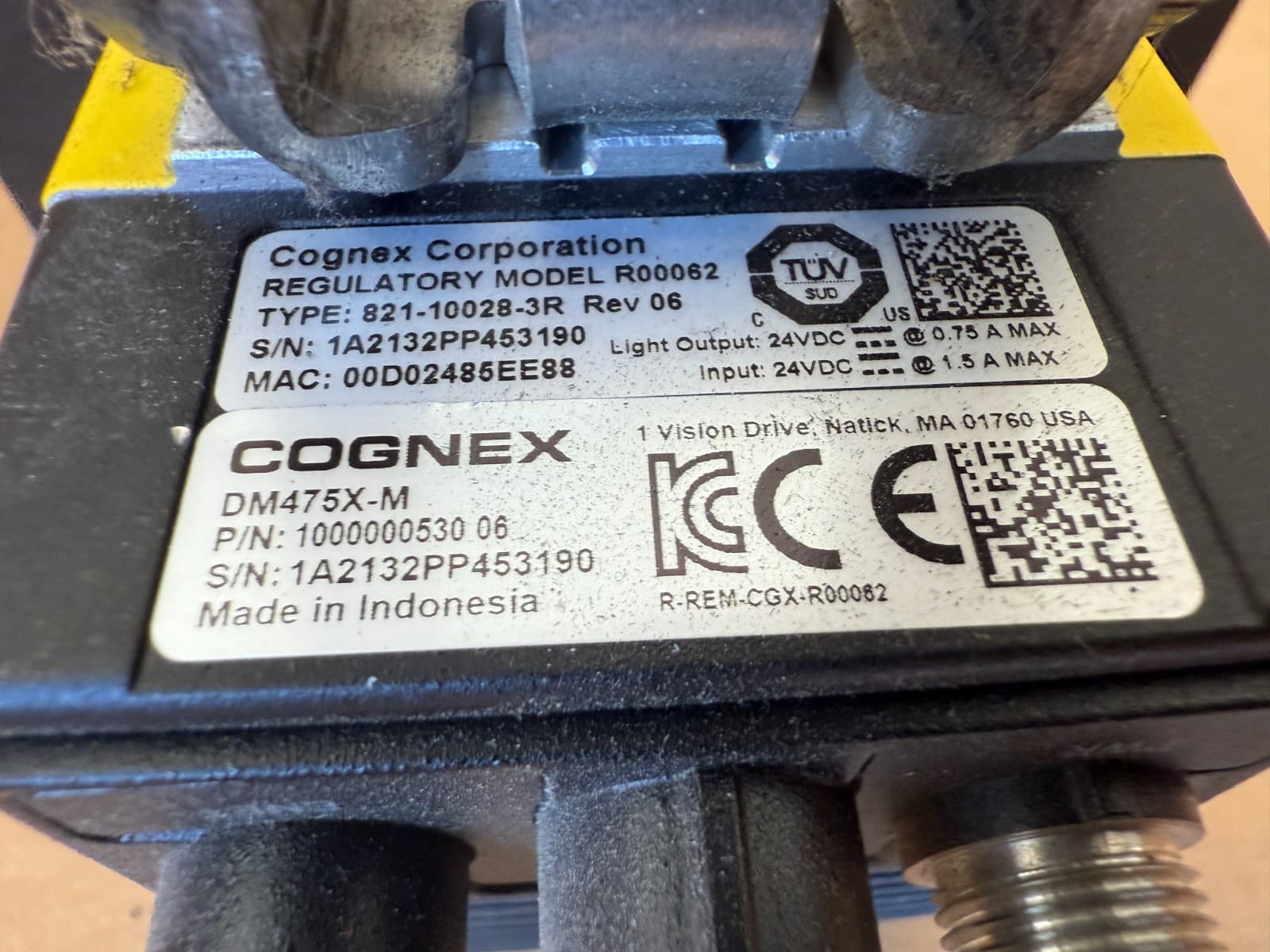 Cognex Corporation 821-10028-3R DM475X-M Barcode Reader w/ Smartvision Lights PN 3