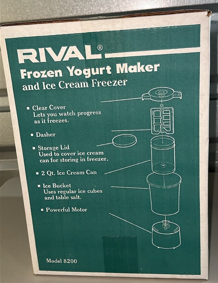 Rival Frozen Yogurt Maker/Ice Cream Freezer Model #8200 (White)NEW And Sealed 6