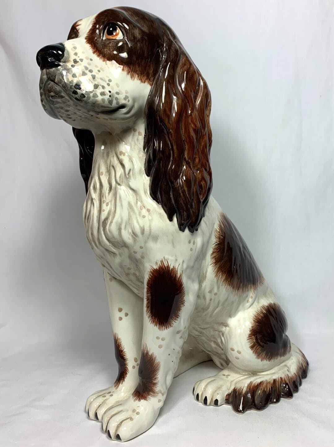Large English Springer Spaniel Dog Figurine Sitting Patiently 17" 2