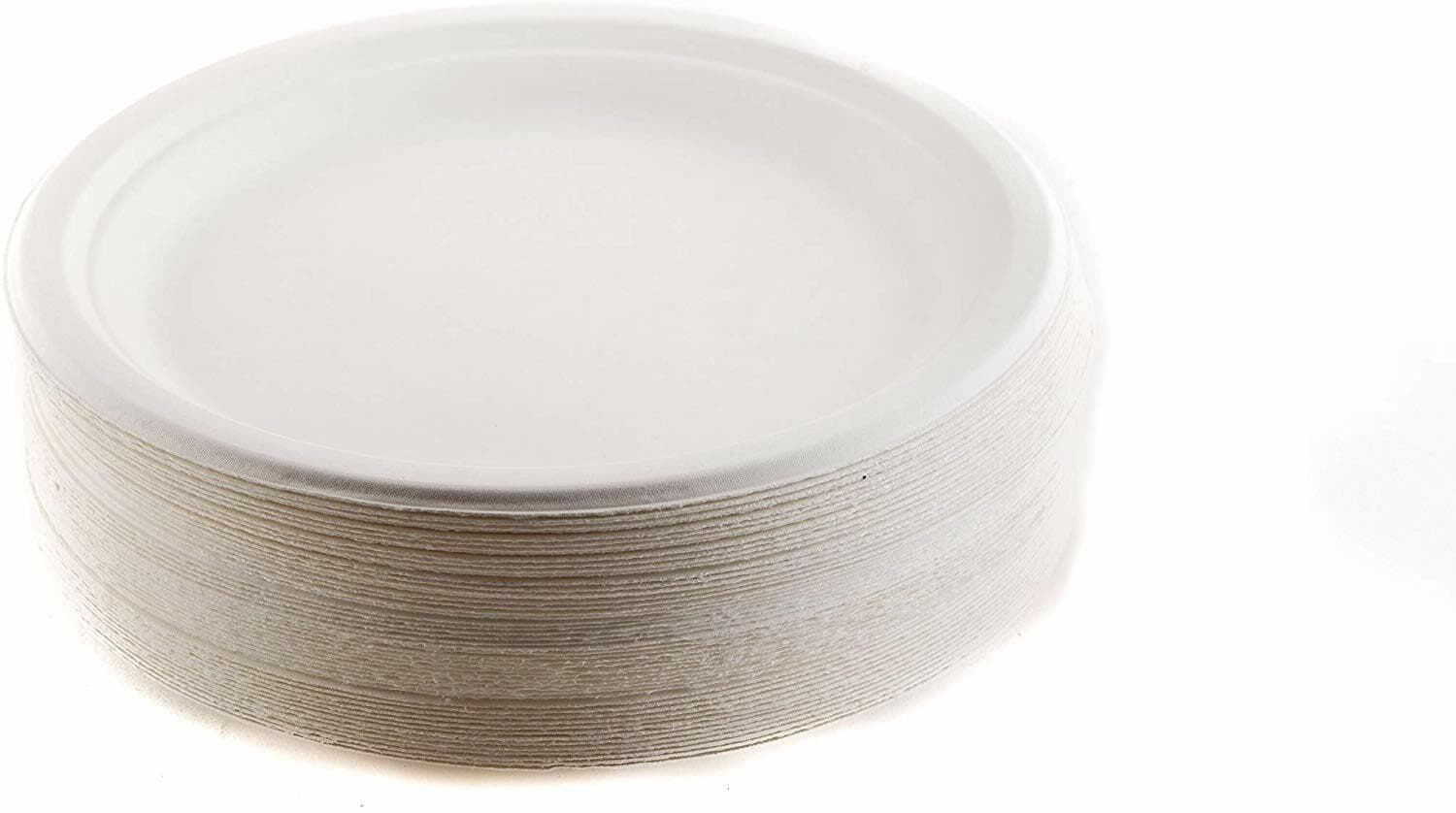 50 Pack - 100% Compostable Plates - Natural SugarCane Biodegradable 7-Inch 2