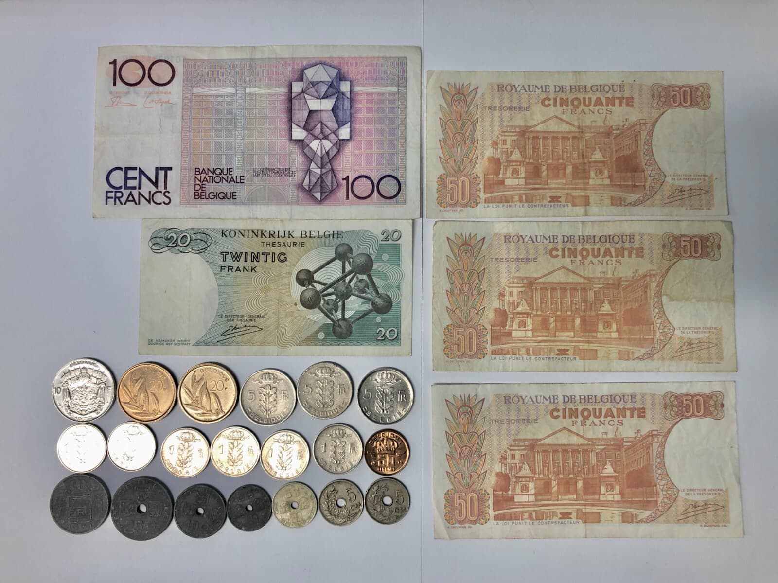 Lot of 25 - Belgium Banknotes & Coins (1922-1980s) 2