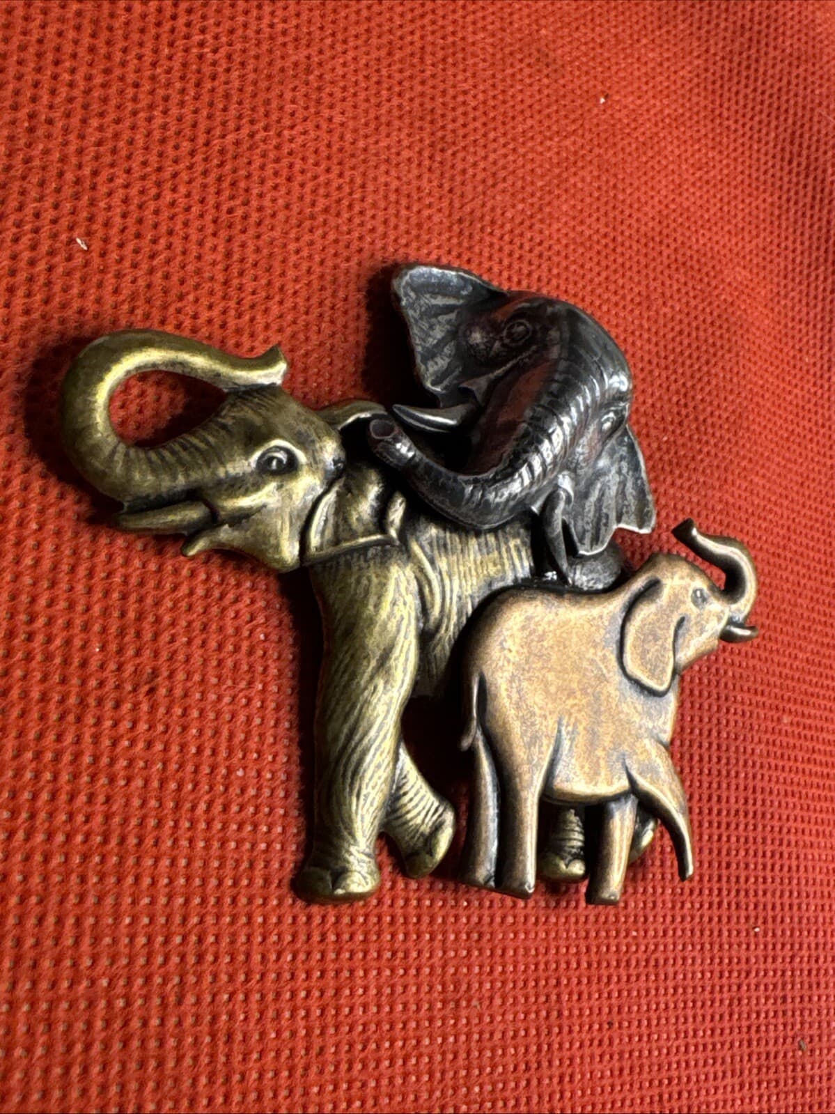 Big Elephant Brooch Pin 3D Mixed Metals Figural Animal 3 1/4” Long, 2  5/8” Tall 2