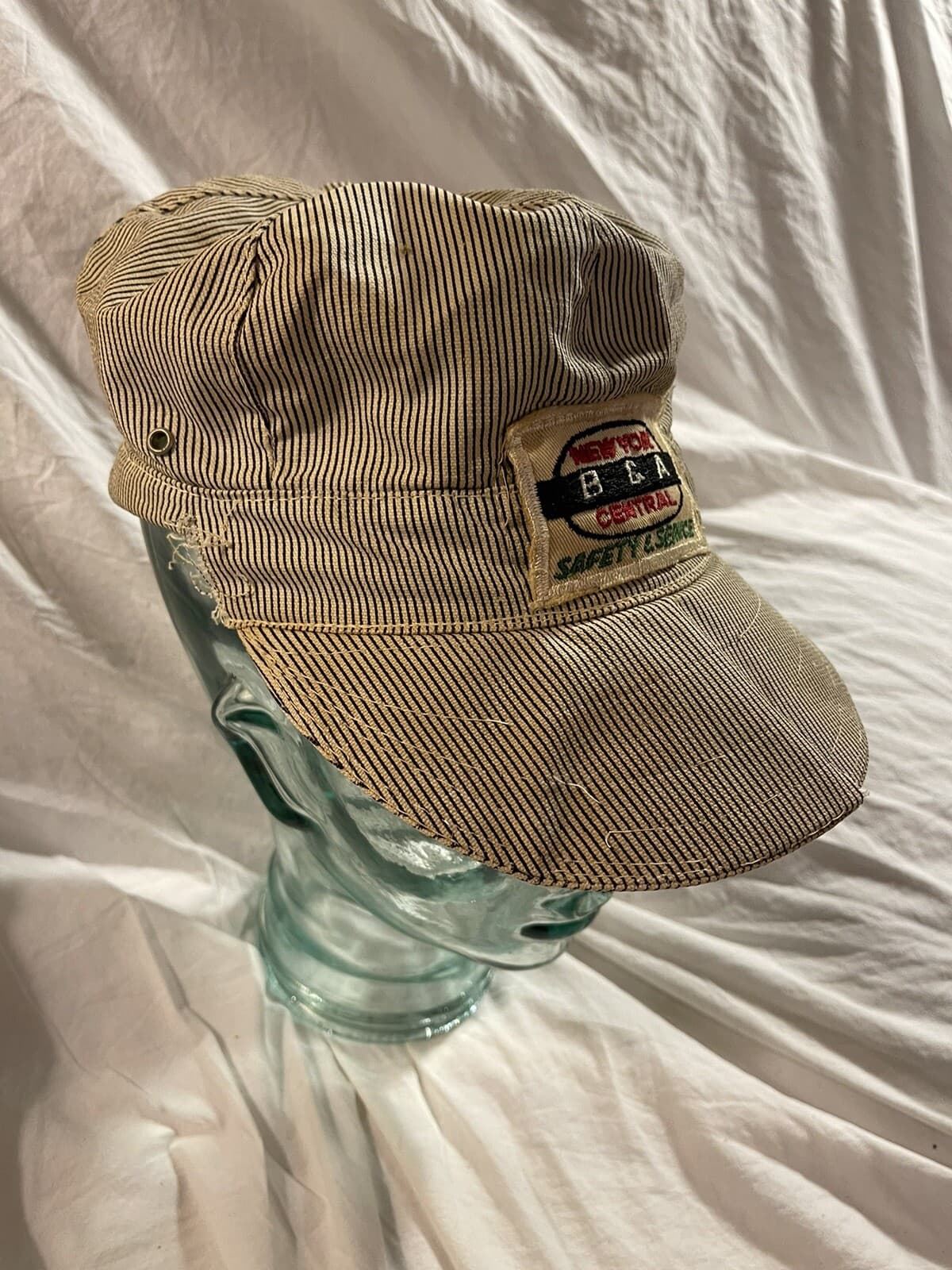 Antique Hickory Stripe New York B&A Central Safety Railroad Engineer Hat 3