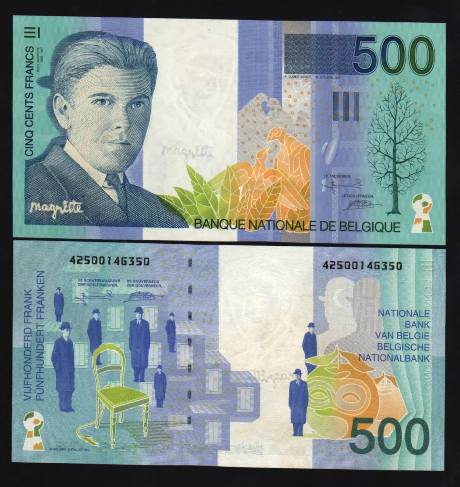 Belgium 500 FRANCS P-149 1998 Pre Euro Chair RENE UNC World Currency BANK NOTE 6