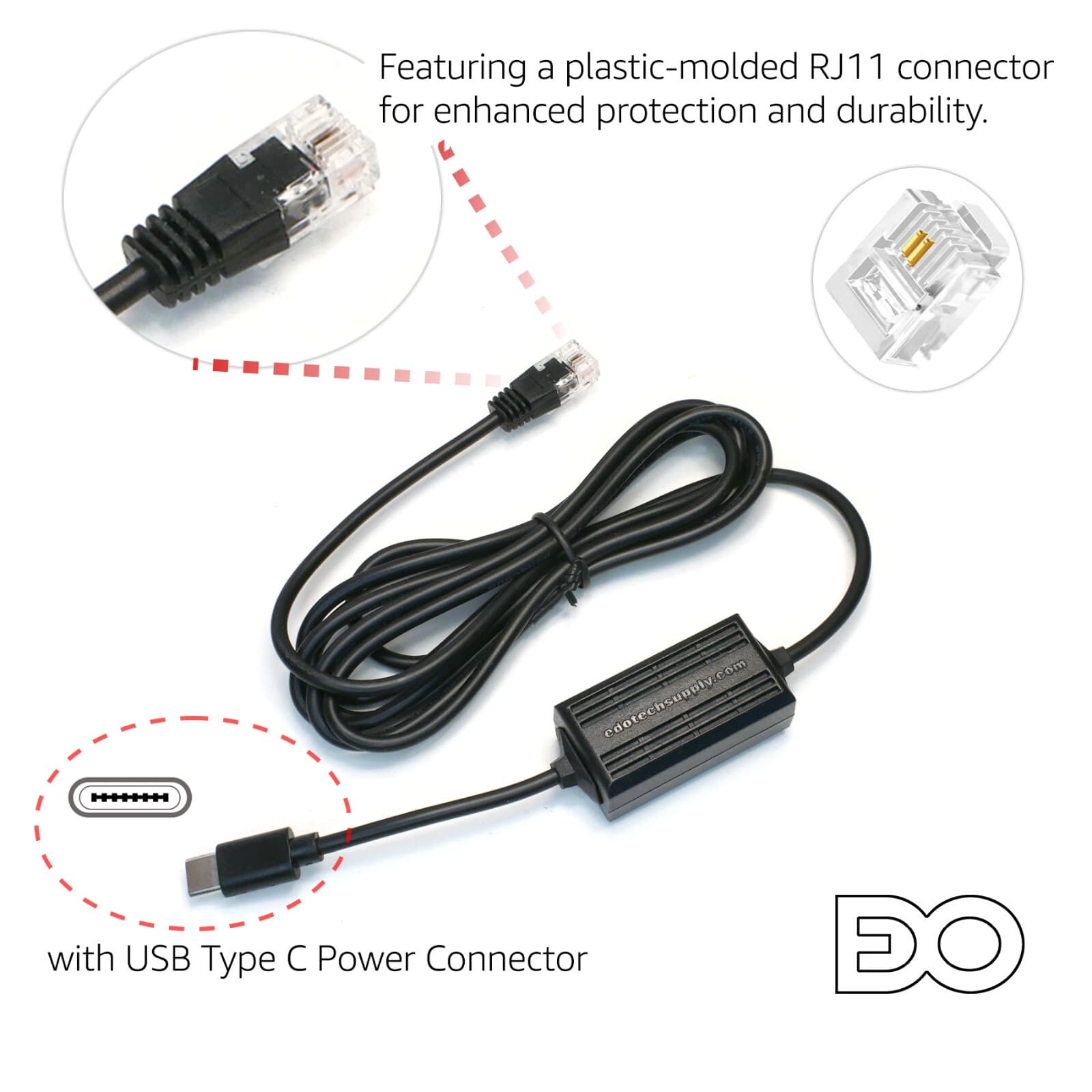 USB-C RJ11 Power Cord Cable for Beltronics / Valentine One V1 Gen1 & Gen2 Radar 2