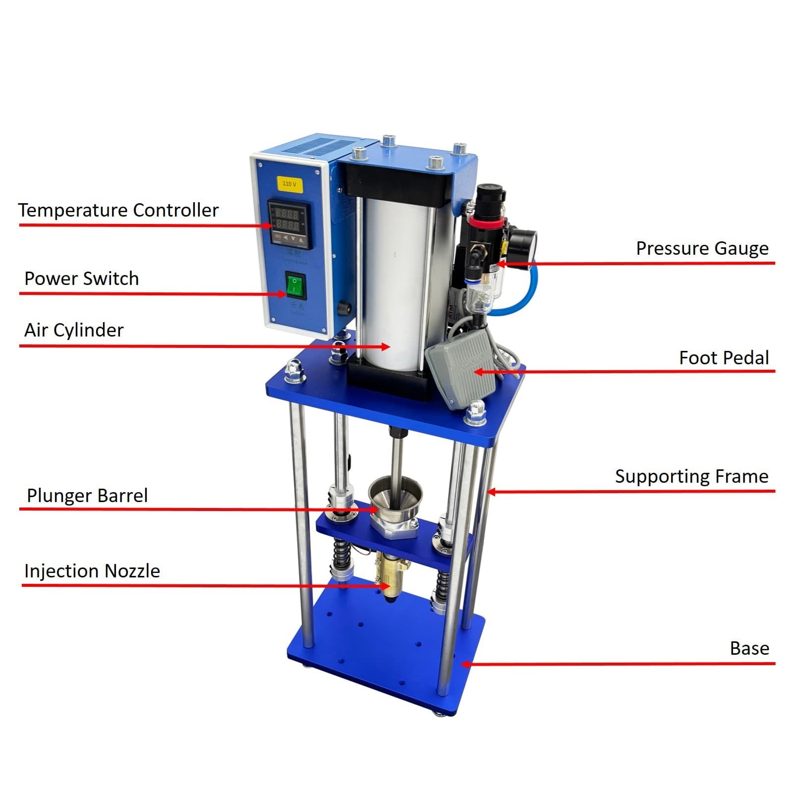 110V Lab Desktop Vertical Pneumatic Plastic Injection Molding Machine 1KW 4