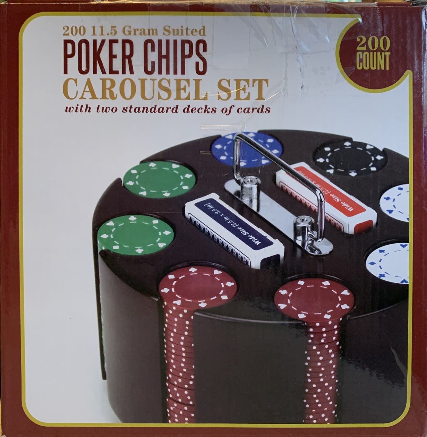 Poker Chips Carousel Set 2 Card Decks 200 Chips 11.5 Gram Vegas Style New