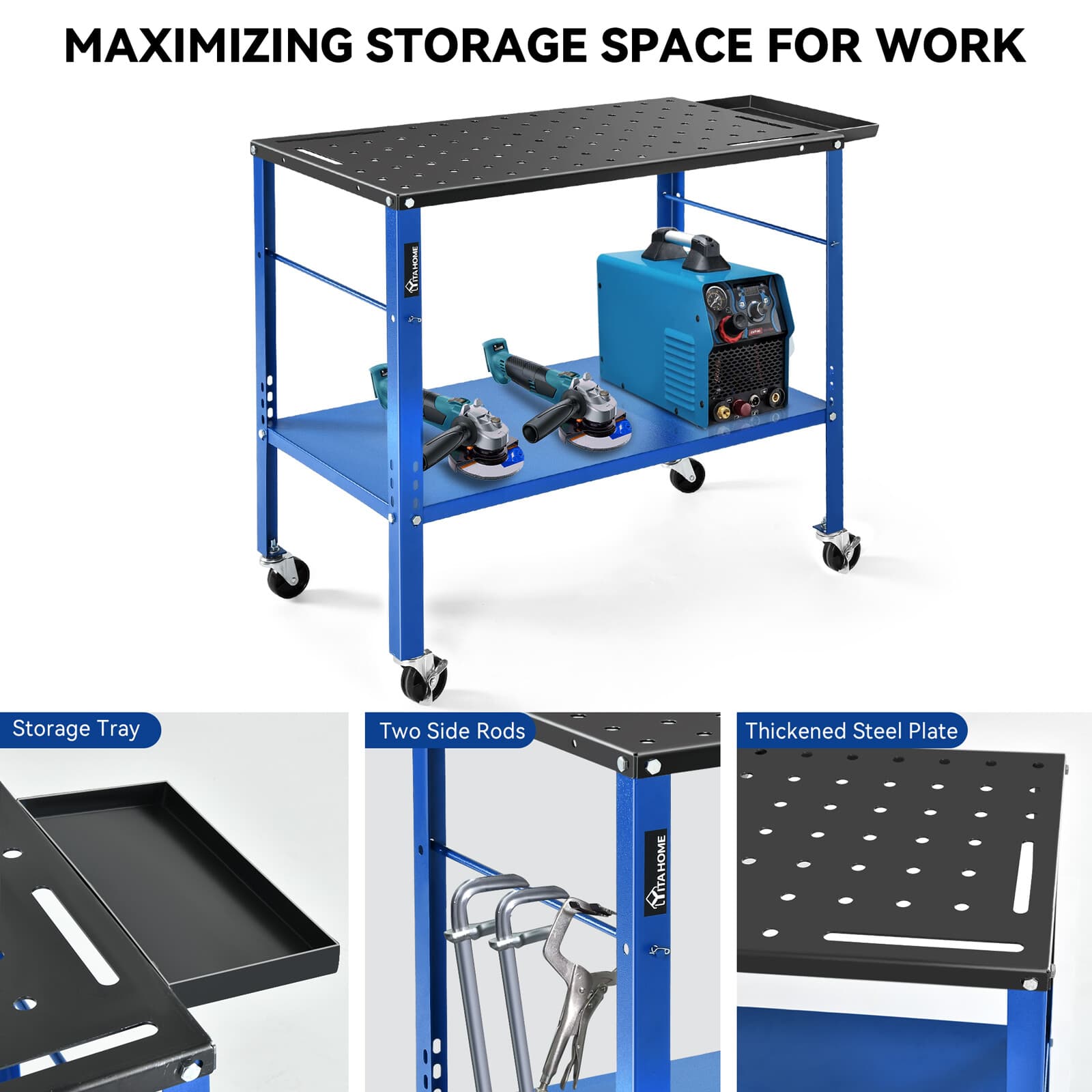 36'' x 18'' 1200lb Load Carbon Steel Workbench Welding Sawing Table Storage tray 4