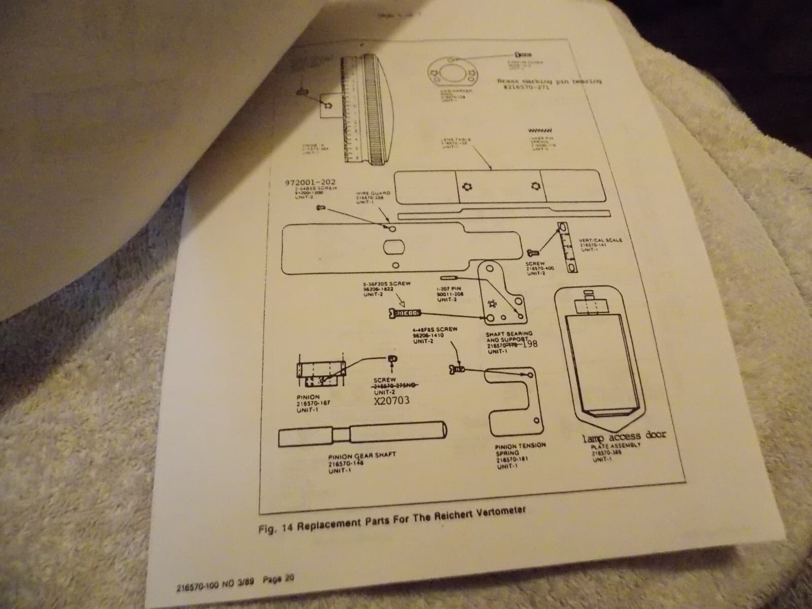 Bausch & Lomb Reichert Ophthalmic Model 70 vertometer Catalog PARTS LIST (copy) 3