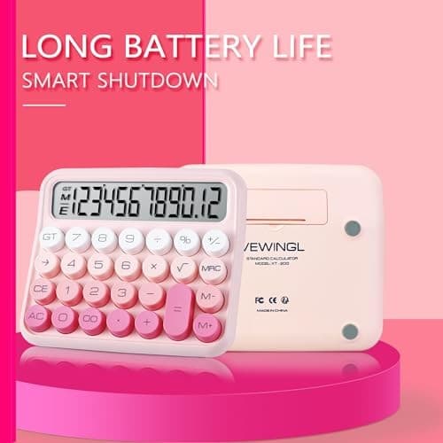 Mechanical Switch Calculator, 12 Digit Large LCD Display, Great for Pink 5