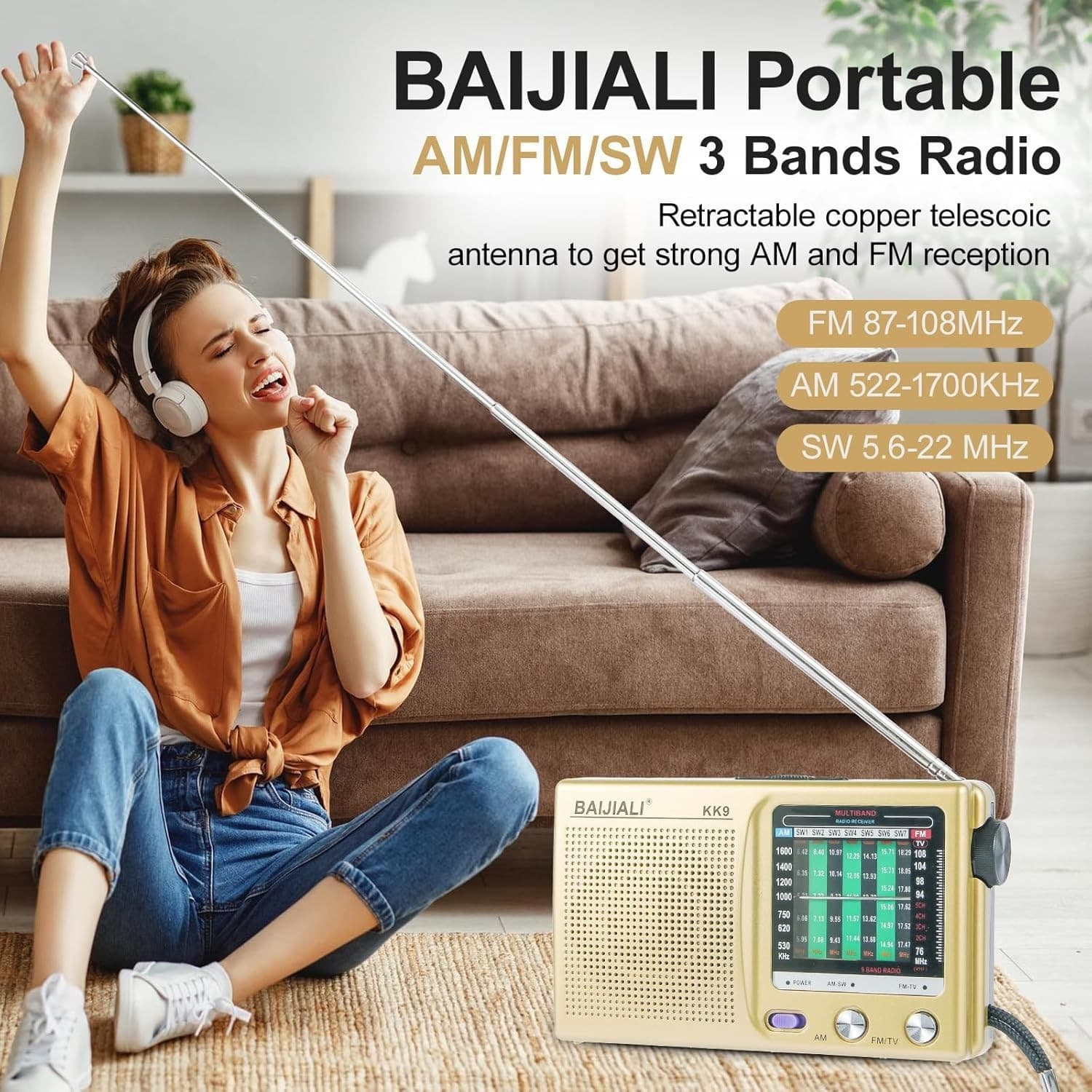 Portable AM FM SW Radio Analog with Loud Speaker Battery Operated Transistor Sen 5