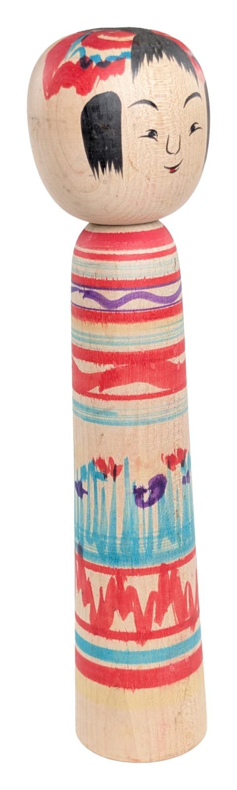 Traditional Japanese Kokeshi Doll 19cm Jinnohara Kazunori Floral & Striped Craft 6