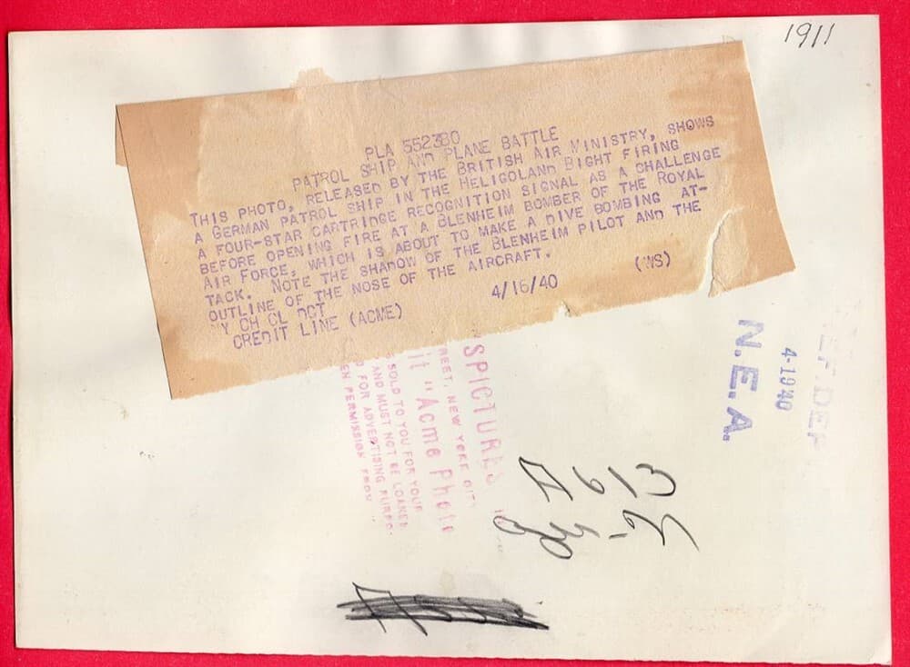 1940 German Patrol Ship Heligoland Bight Challenges Blenheim Bomber News Photo 2