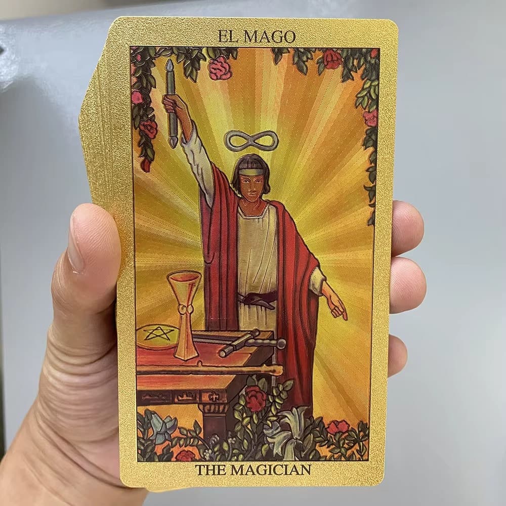 Gold Foil Tarot Cards Deck 78Pcs Spanish English With Guidebook Divination 12x7c 4