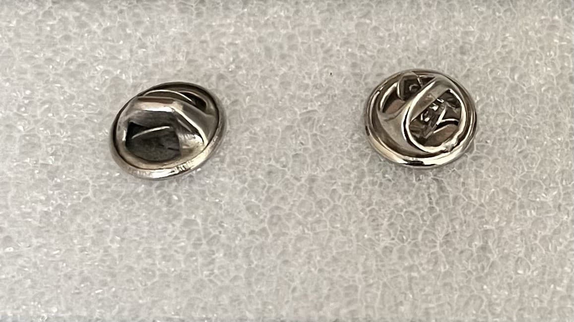 Two Tie Tacks-Pin Backs-Lapel Pins Pewter Bear & Pot Metal With Clear Rhinestone 5