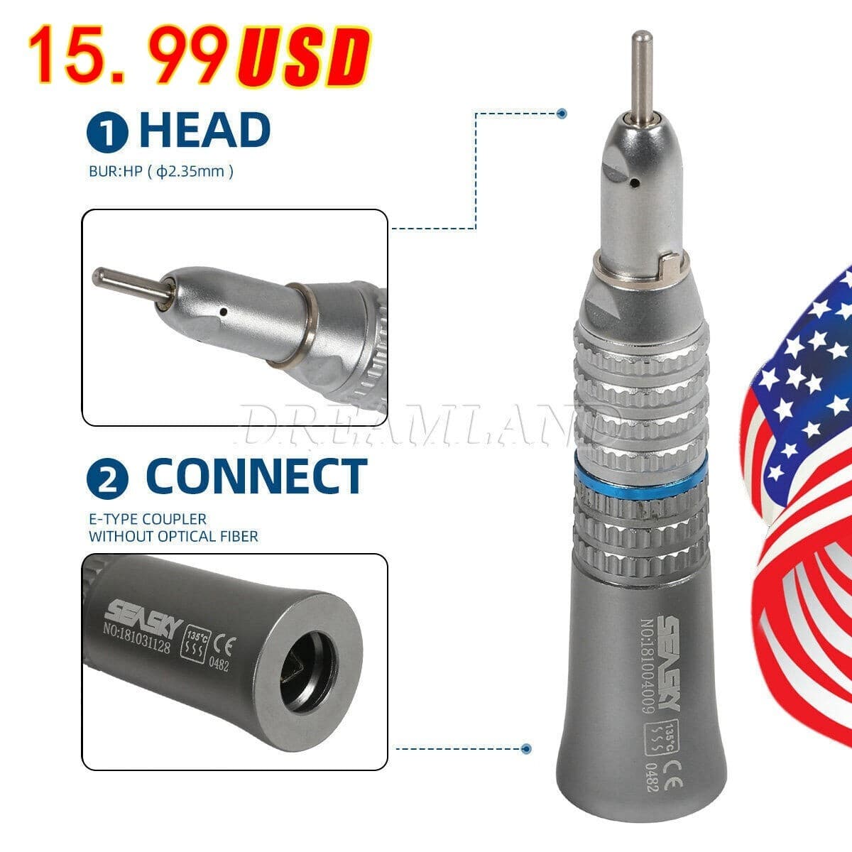 NSK Style Dental Slow Low Speed Straight Handpiece Nose Cone E-type 