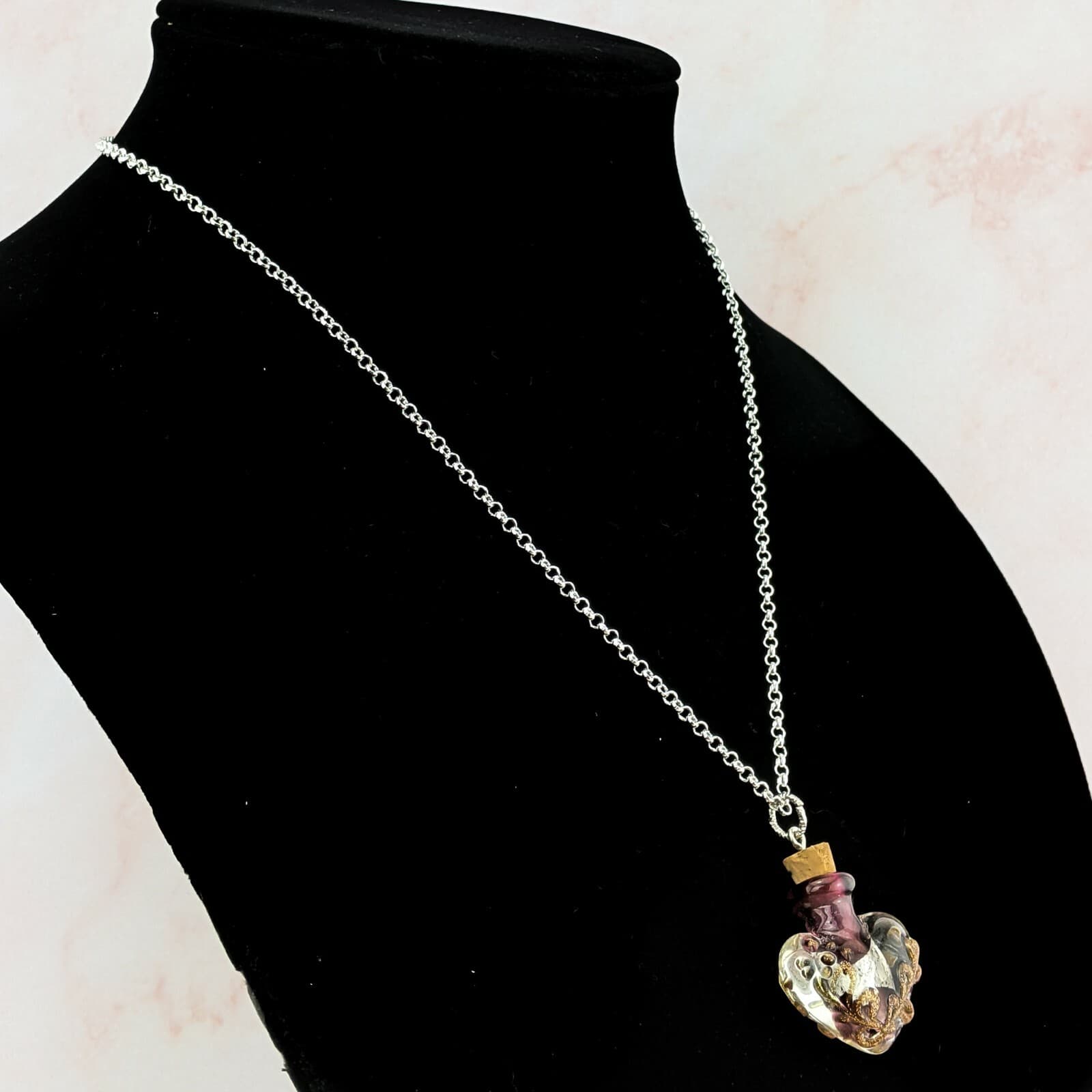 Heart Cremation Urn Necklace Silver jewelry purple Murano Glass sympathy ashes 6