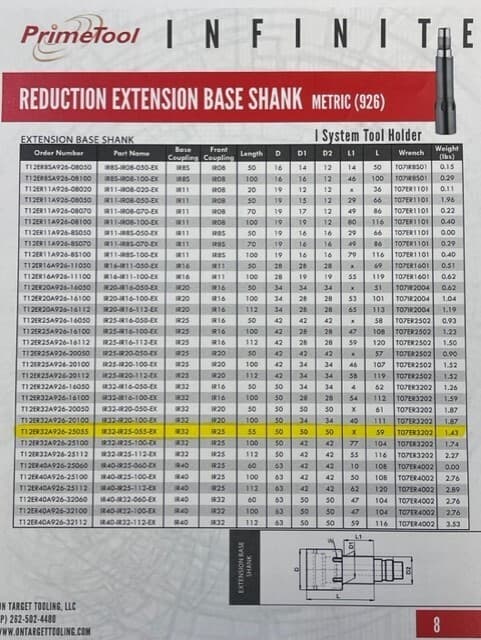 Prime Tool IR32-IR25-055-EX Reduction Extension Base Shank 5